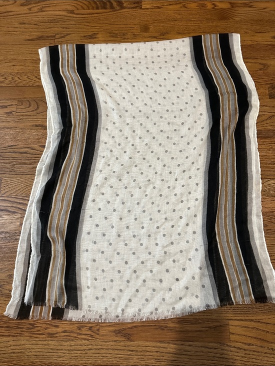 Accessories - Light Polka Dot & Stripe Scarf in White, Black, and Tan